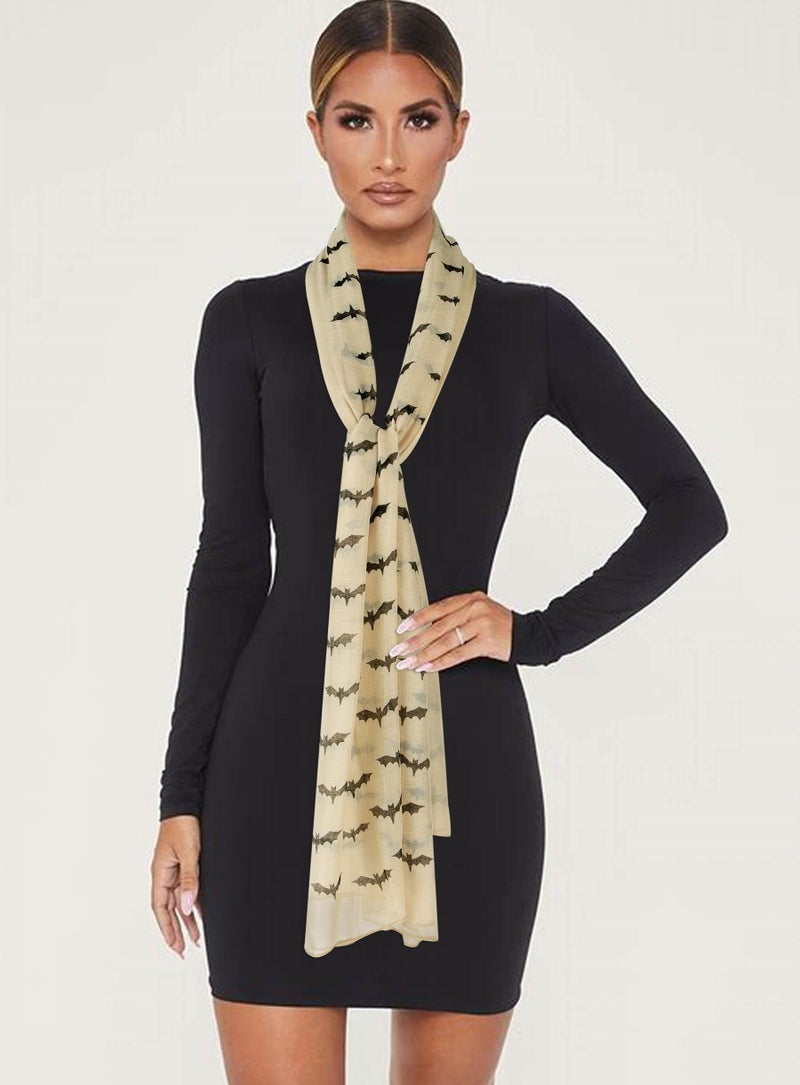 GERINLY Bat Print Women Scarfs Animal-themed Headwrap Scarves Goth Accessories for Halloween Decoration (Khaki) - Image 3